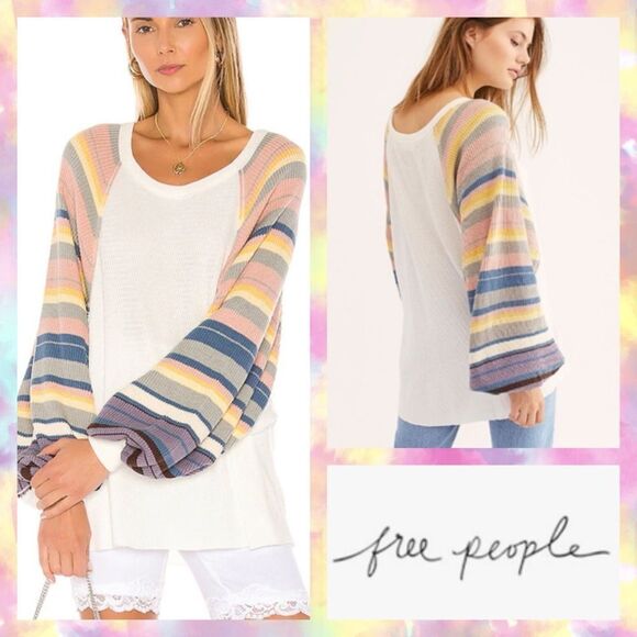 NWT MSRP $99 Free People Rainbow Dream Stripe Wide Sleeve Top Women's Size XS - Picture 1 of 6